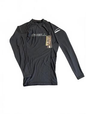 NWT O'Neill Men's Black Long Sleeve Rash Guard Shirt Small Logo UPF 50